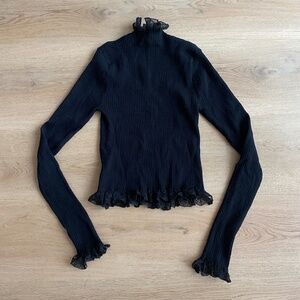 Zara Mock Neck Lace Trim Top